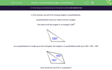 'Calculate Missing Angles in Quadrilaterals' worksheet