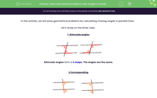 'Solve Geometrical Problems with Angles in Parallel Lines ' worksheet