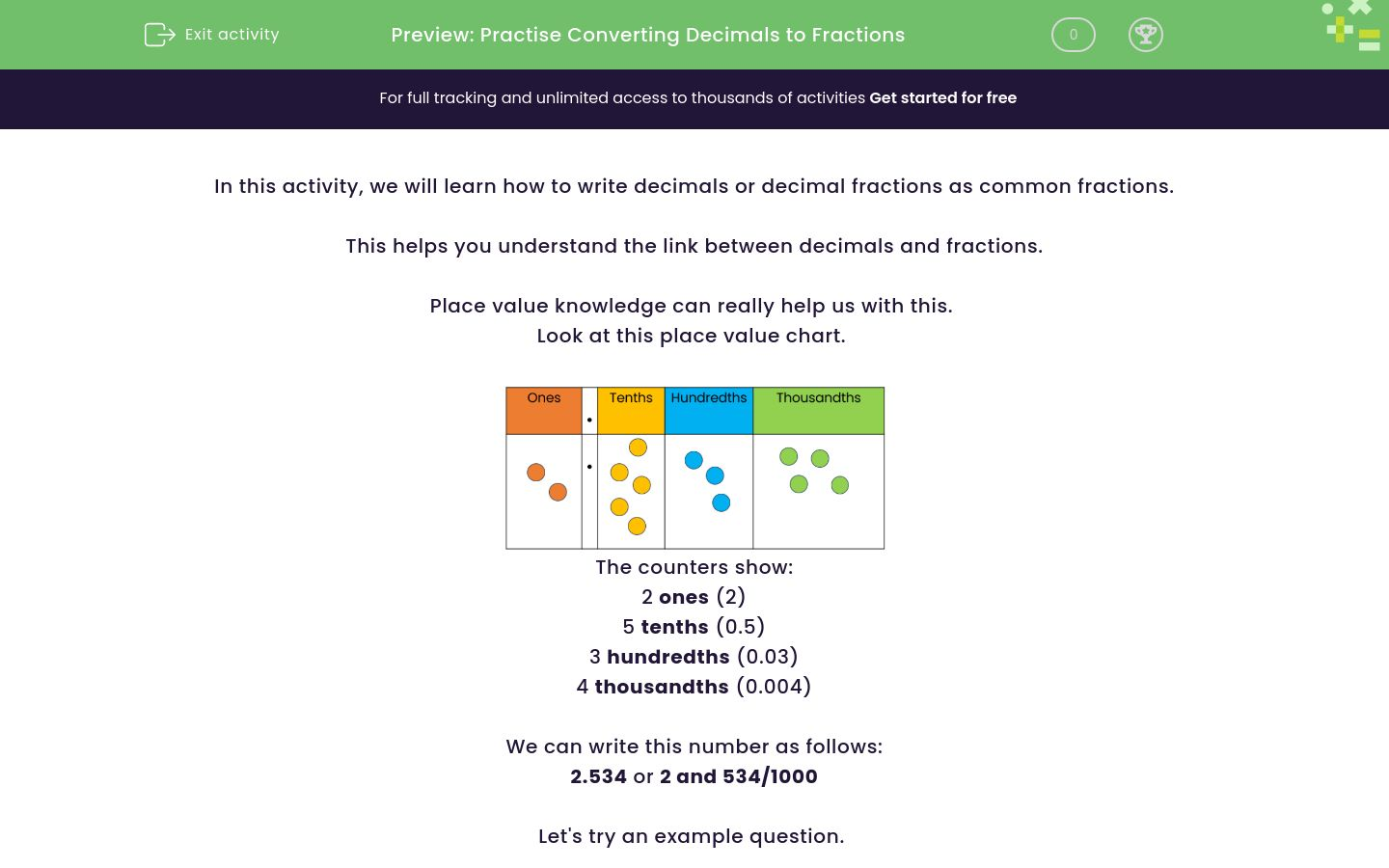 Practise Converting Decimals to Fractions Worksheet - EdPlace