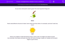 'Investigate What is Needed To Grow a Healthy Plant' worksheet