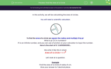 'Practise Finding the Area of a Circle' worksheet