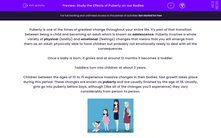'Study the Effects of Puberty on our Bodies' worksheet