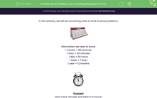 'Solve Problems by Converting Measures of Time' worksheet