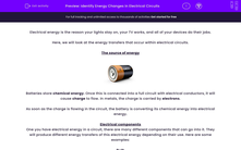 'Identify Energy Changes in Electrical Circuits' worksheet