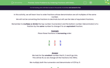 'Solve Problems by Ordering Fractions with Related Denominators' worksheet