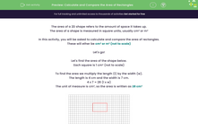 'Calculate and Compare the Area of Rectangles' worksheet