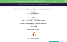 'Practise Multiplying Two-Digit Numbers by One-Digit Numbers' worksheet