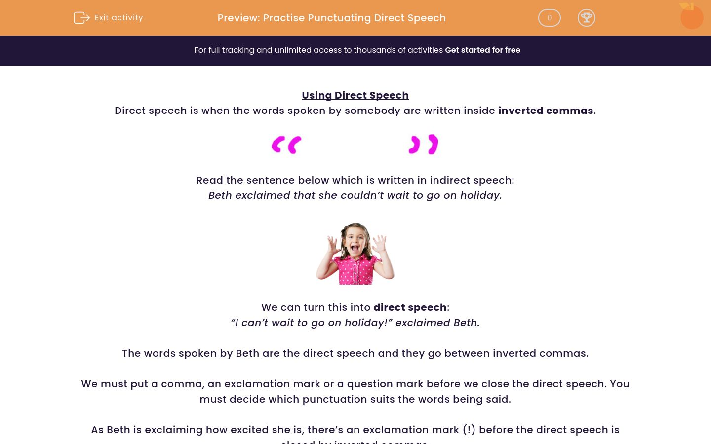 punctuating direct speech year 3 worksheet