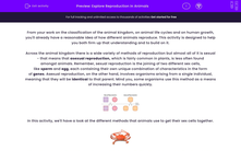 'Explore Reproduction in Animals' worksheet