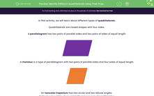 'Identify Different Quadrilaterals Using Their Properties' worksheet
