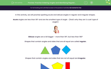 'Practise Ordering Angles and Identifying Regular and Irregular Shapes' worksheet