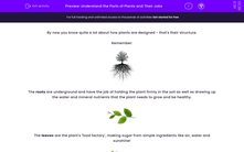 'Understand the Parts of Plants and Their Jobs' worksheet