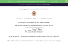 'Calculate the Number of Outcomes of Combined Events' worksheet