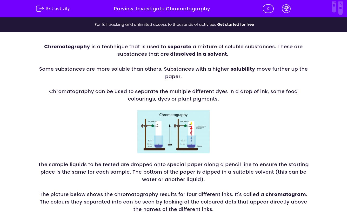 Investigate Chromatography Worksheet EdPlace