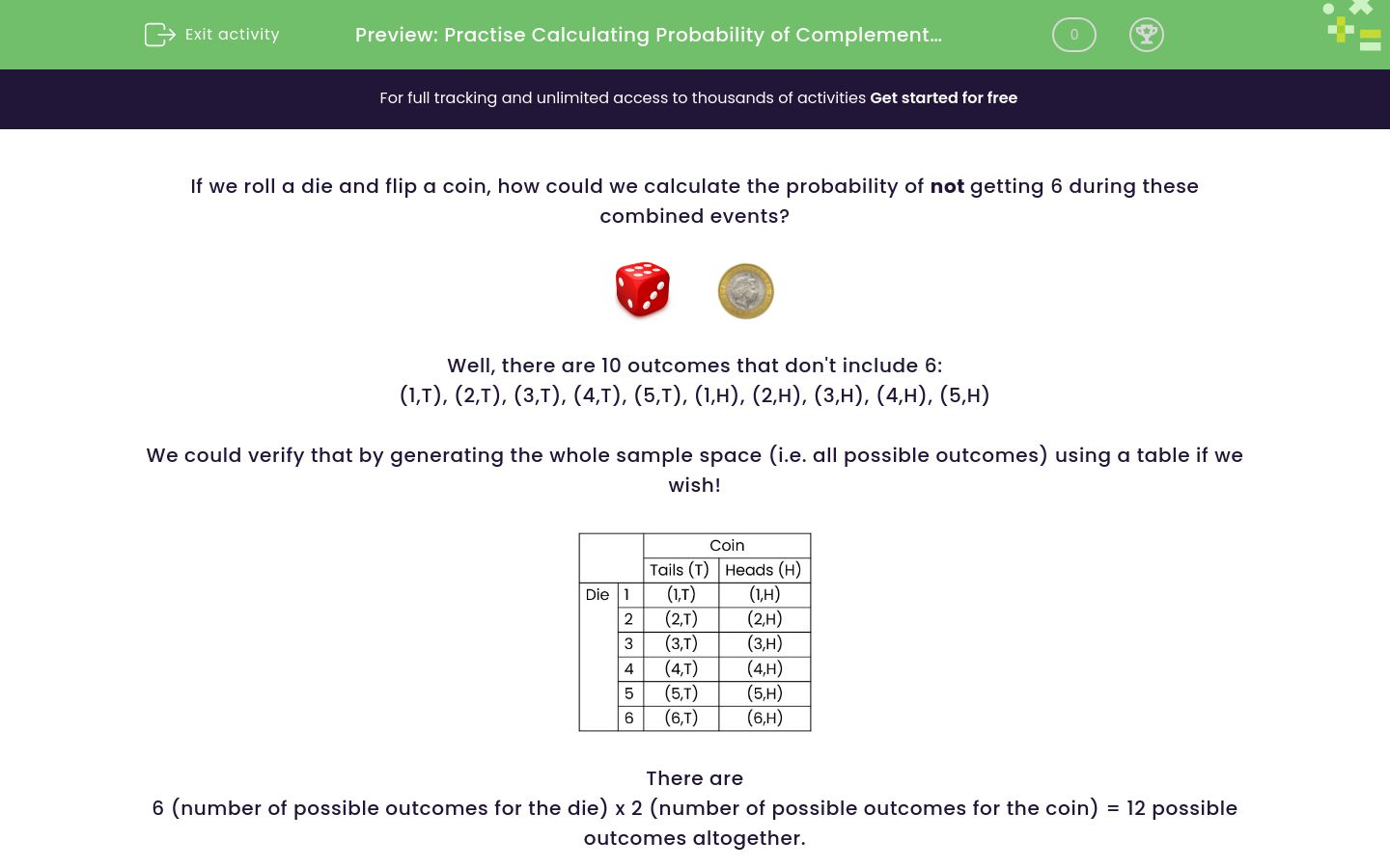 Practise Calculating Probability of Complementary Events Worksheet ...