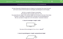 'Calculate the Area of Parallelograms and Triangles' worksheet