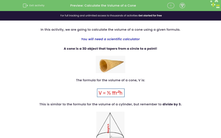 'Calculate the Volume of a Cone' worksheet
