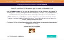 'Develop Understanding of the Differences Between Spoken and Written English' worksheet