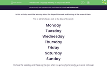 'Use Language Relating to Days of the Week ' worksheet