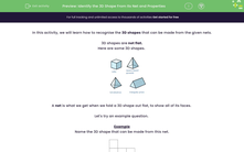 'Identify the 3D Shape From Its Net and Properties' worksheet