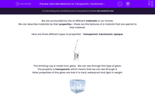 'Describe Materials as Transparent, Translucent or Opaque' worksheet