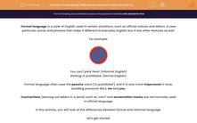 'Understand Differences Between Informal and Formal Language' worksheet