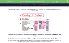 'Practise Interpreting Train Timetables' worksheet