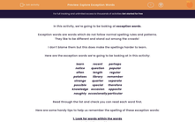 'Explore Exception Words' worksheet