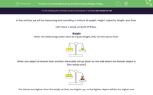 'Practise Measuring and Recording Weight, Height, Time and Capacity' worksheet