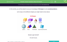 'Answer Questions About 3D Shapes' worksheet