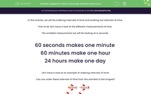 'Sequence Time in Seconds, Minutes and Hours ' worksheet