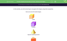 'Identify the Number of Faces, Vertices and Edges of 3D Shapes' worksheet