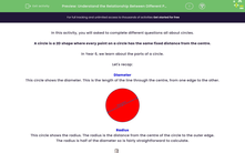'Understand the Relationship Between Different Parts of a Circle' worksheet