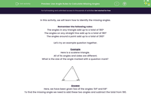 'Use Angle Rules to Calculate Missing Angles' worksheet