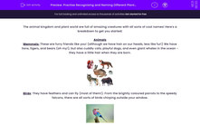'Practise Recognising and Naming Different Plants and Animals' worksheet