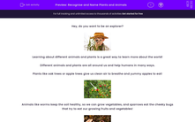 'Recognise and Name Plants and Animals' worksheet