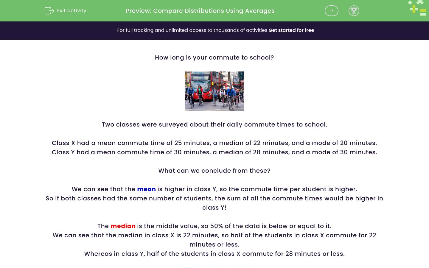 Compare Distributions Using Averages Worksheet - EdPlace