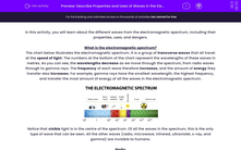 'Describe Properties and Uses of Waves in the Electromagnetic Spectrum' worksheet