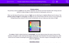 'Explain Effects of Dispersion and Mixing Primary Colours of Light' worksheet