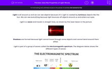 'Describe Properties of Light Waves' worksheet