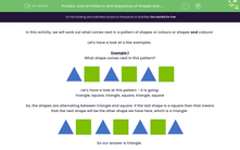 'Look at Patterns and Sequences of Shapes and Colours' worksheet