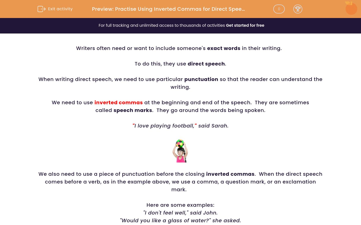 Practise Using Inverted Commas for Direct Speech Worksheet - EdPlace