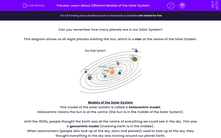 'Learn About Different  Models of the Solar System' worksheet