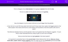 'Describe Features of the Solar System' worksheet