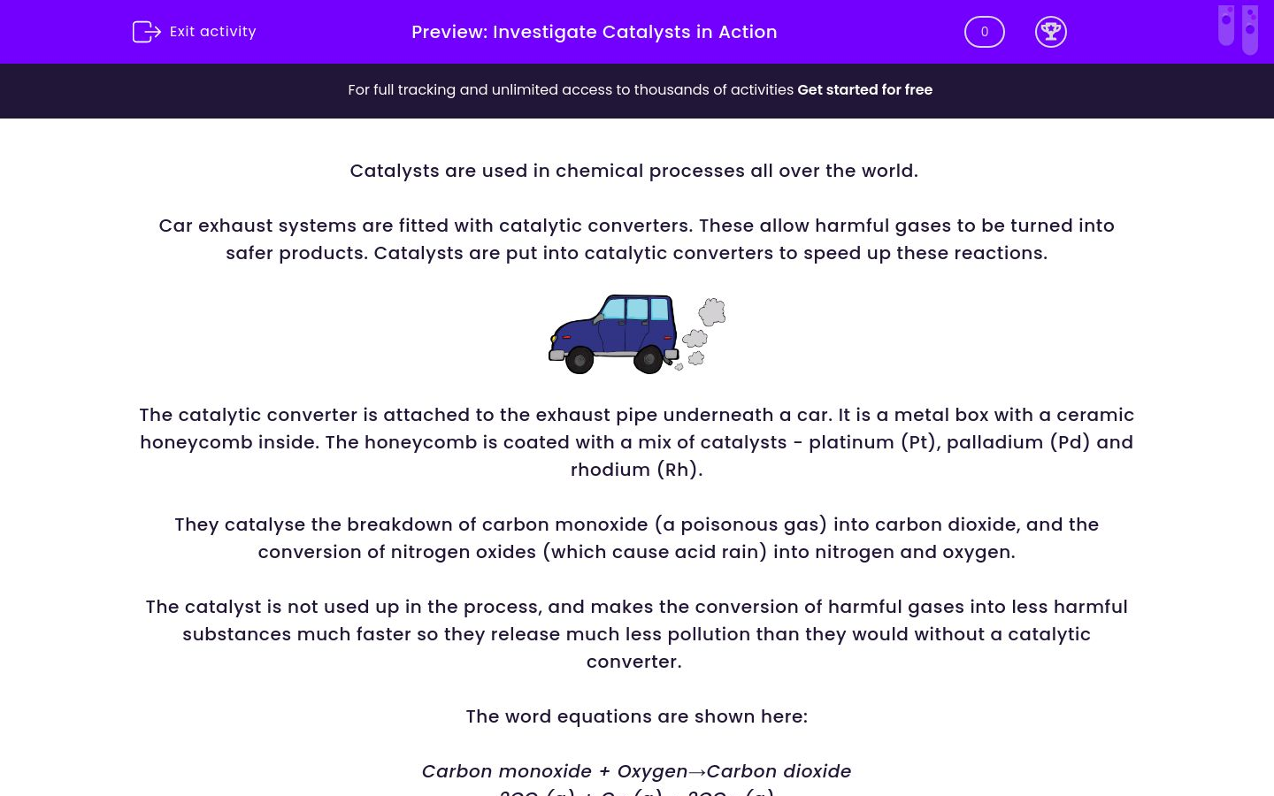Investigate Catalysts in Action Worksheet - EdPlace