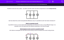 'Understand Current and Potential Difference in Parallel Circuits' worksheet
