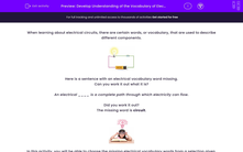 'Develop Understanding of the Vocabulary of Electrical Circuits' worksheet