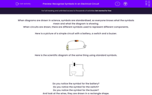 'Recognise Symbols in an Electrical Circuit' worksheet