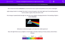 'Investigate the Refraction of Light and the Visible Spectrum ' worksheet