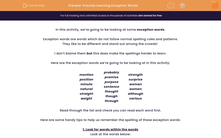 'Practise Learning Exception Words' worksheet